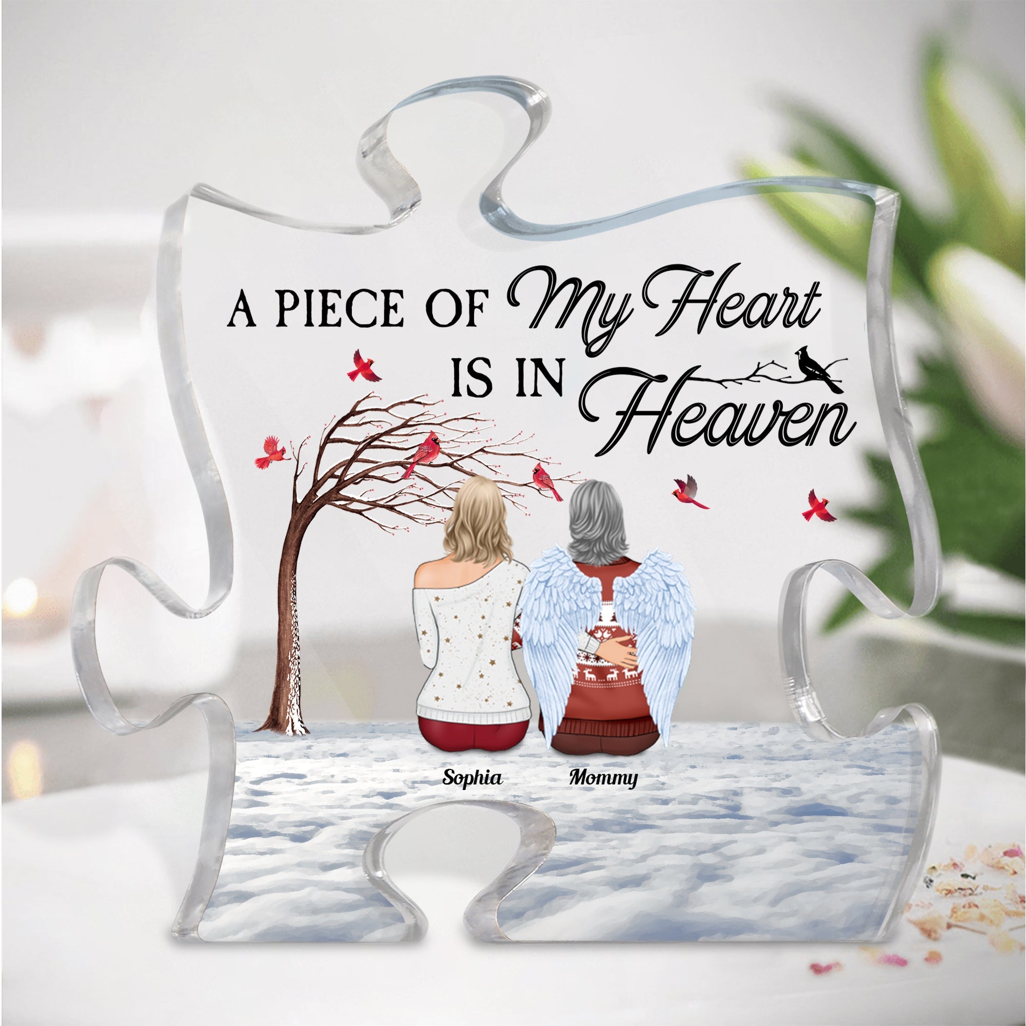 A Piece Of My Heart Is In Heaven - Personalized Puzzle Acrylic Plaque - Memorial Gift For Family, Remembrance, Grief Gift, Sympathy Gift - Image 2
