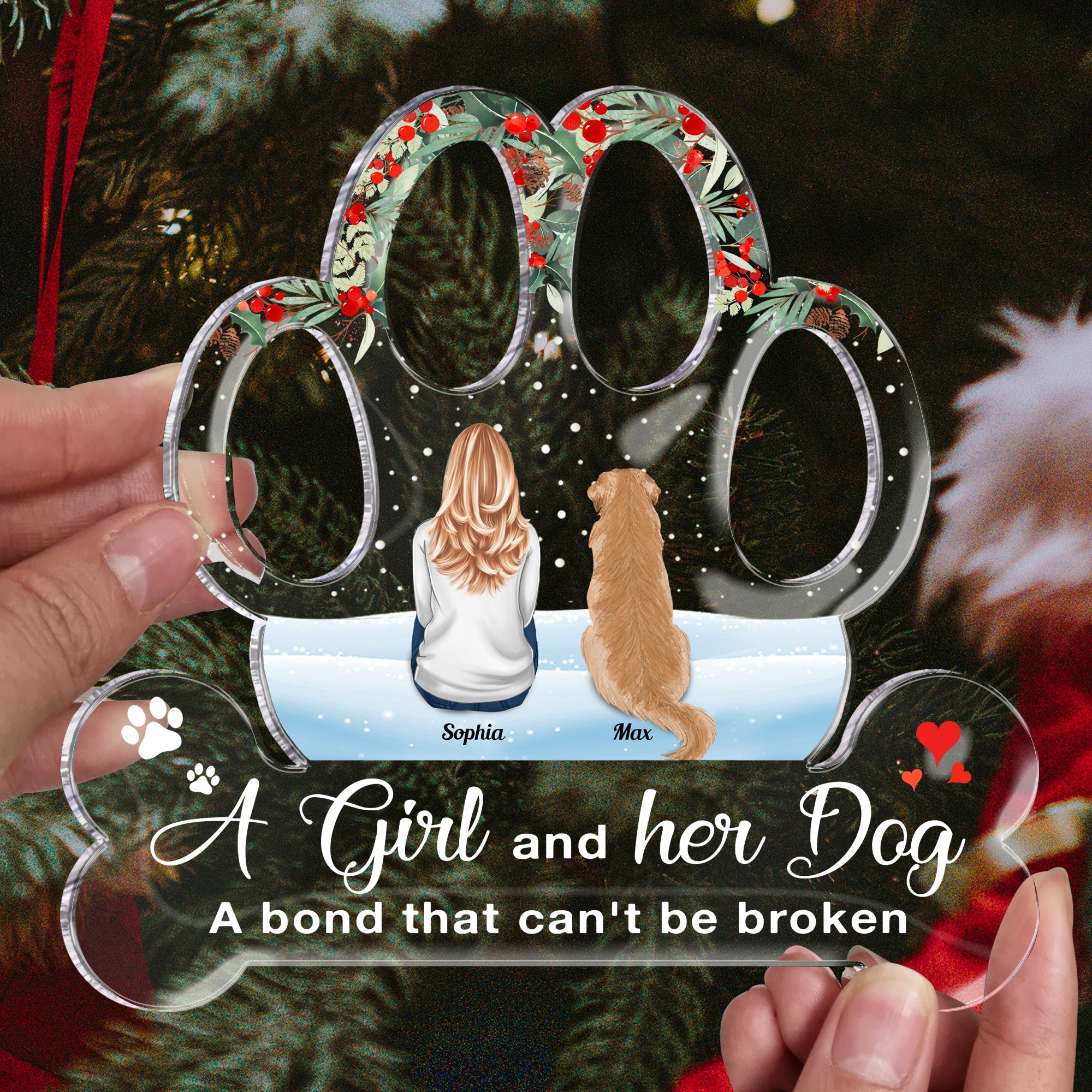 A Girl, Woman, Boy, Man & Dogs A Bond That Can'T Be Broken - Personalized Custom Shaped Acrylic Plaque - Christmas, Loving Gift For Dog Owner, Dog Lover, Dog Mom, Dog Dad - Image 4
