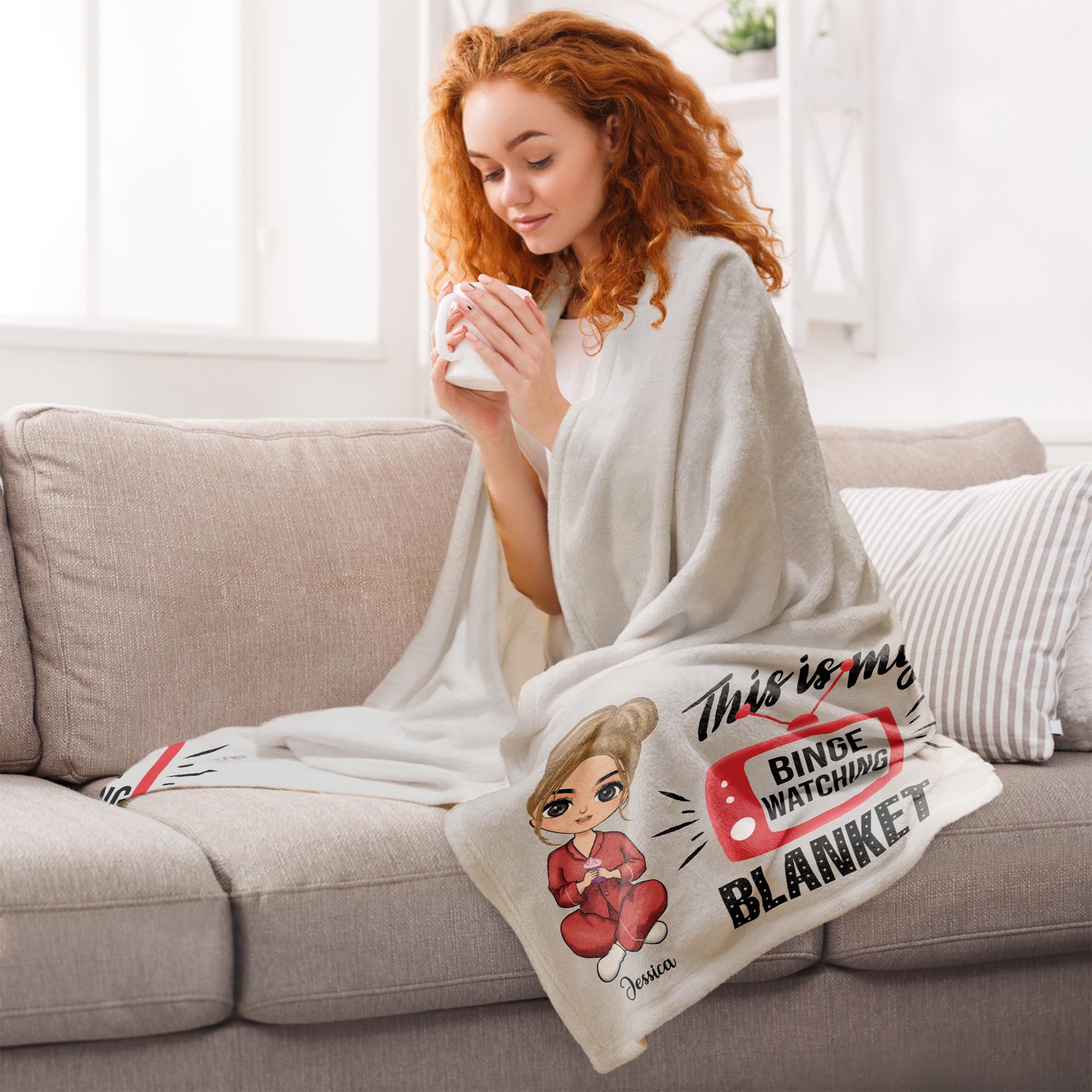 Binge Watching Blanket - Personalized Blanket - Birthday Gift For Her, Girl, Woman Big Size - Image 2
