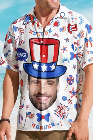 Custom Face Funny Happy 4th Of July - Personalized Photo Hawaiian Shirt - Independence Day Shirt