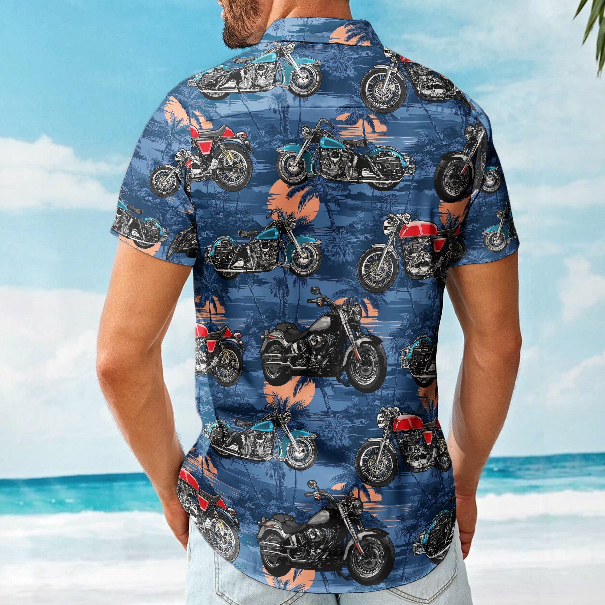 Custom Vintage Bikes Photo Motorbicycles For Bikers, Men, Husband - Custom Photo Hawaiian Shirt - Image 2