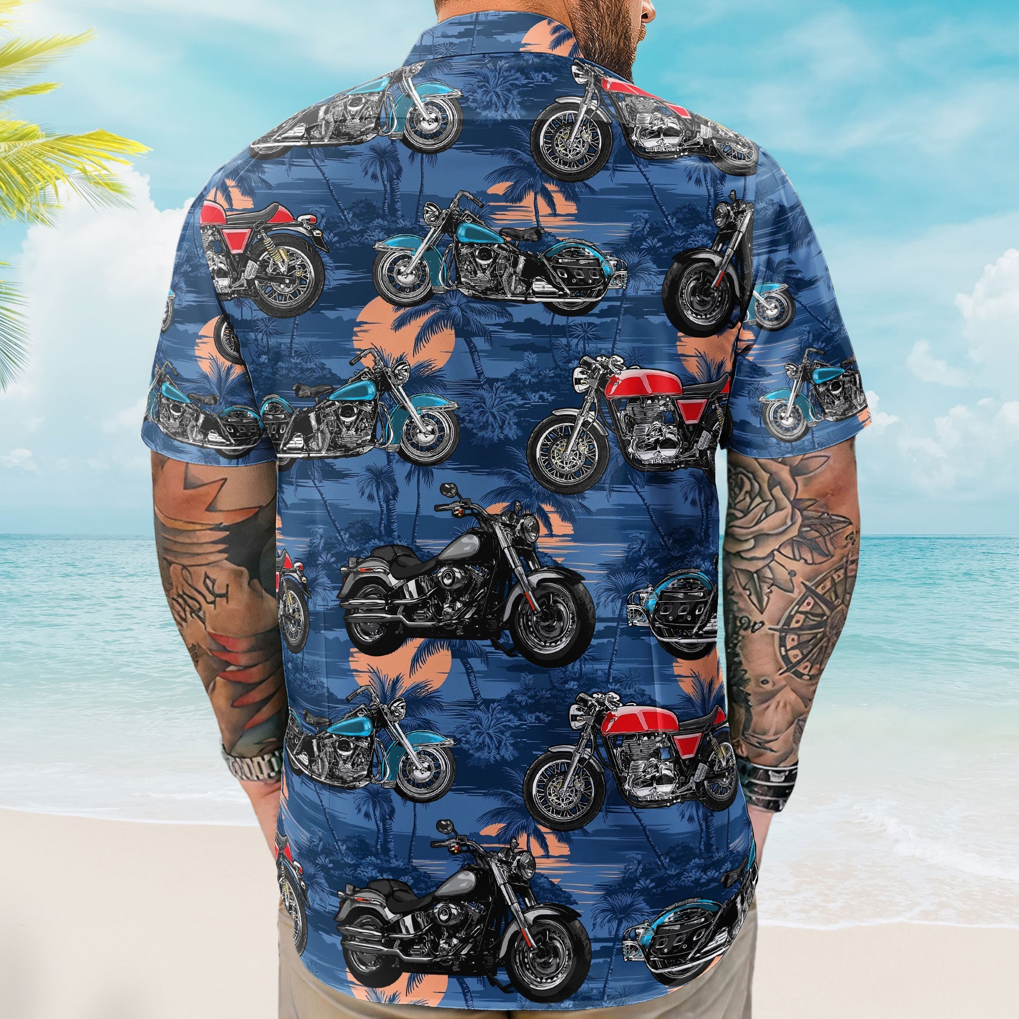 Custom Vintage Bikes Photo Motorbicycles For Bikers, Men, Husband - Custom Photo Hawaiian Shirt - Image 5