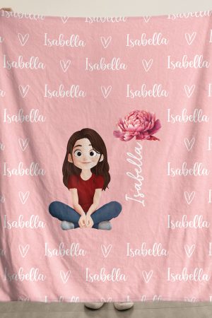 Cute Cartoon Character Heart Birth Flower - Personalized Blanket Big Size
