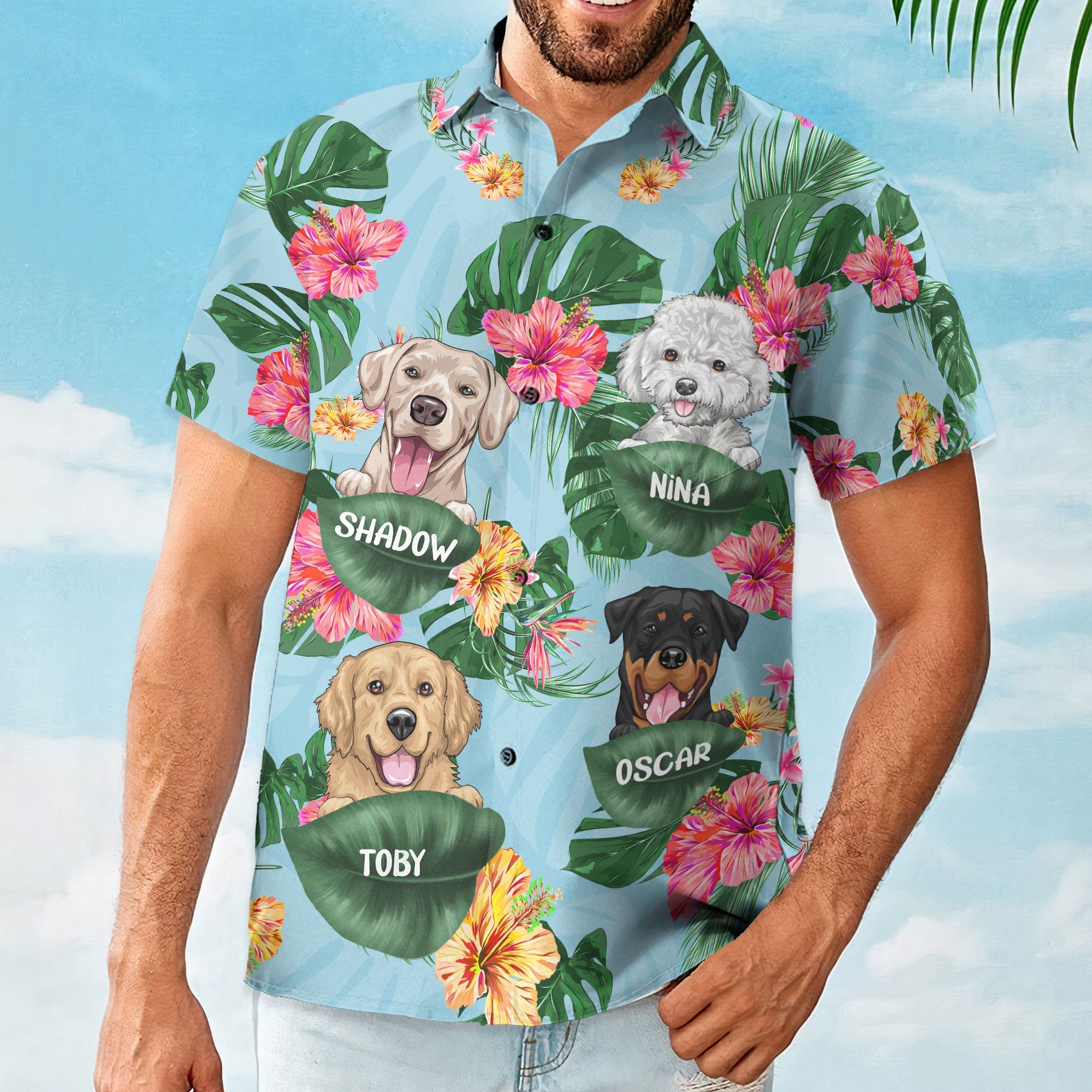 Dog Dad Cat Dad Pet Lovers Tropical Summer - Personalized Hawaiian Shirt - Image 3