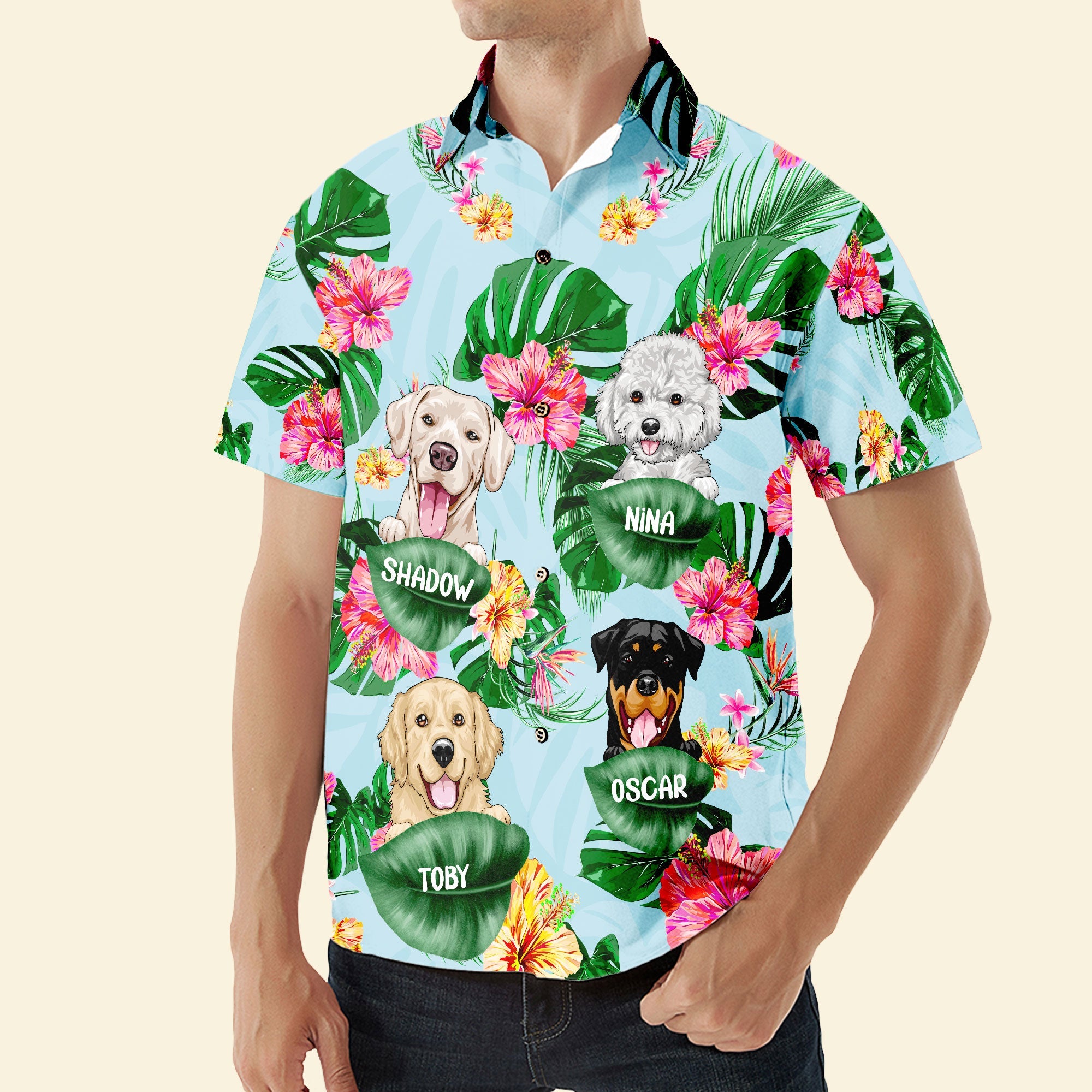 Dog Dad Cat Dad Pet Lovers Tropical Summer - Personalized Hawaiian Shirt - Image 4