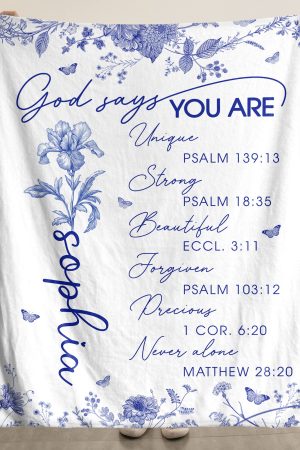 God Says You Are Toile Style Custom Birth Flowers - Personalized Blanket Big Size