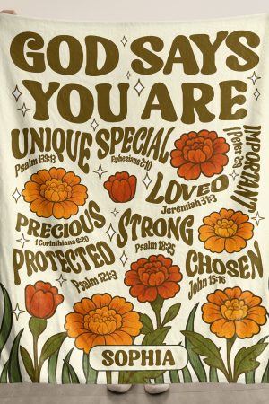 God Says You Are Retro Birth Flower - Personalized Blanket Big Size