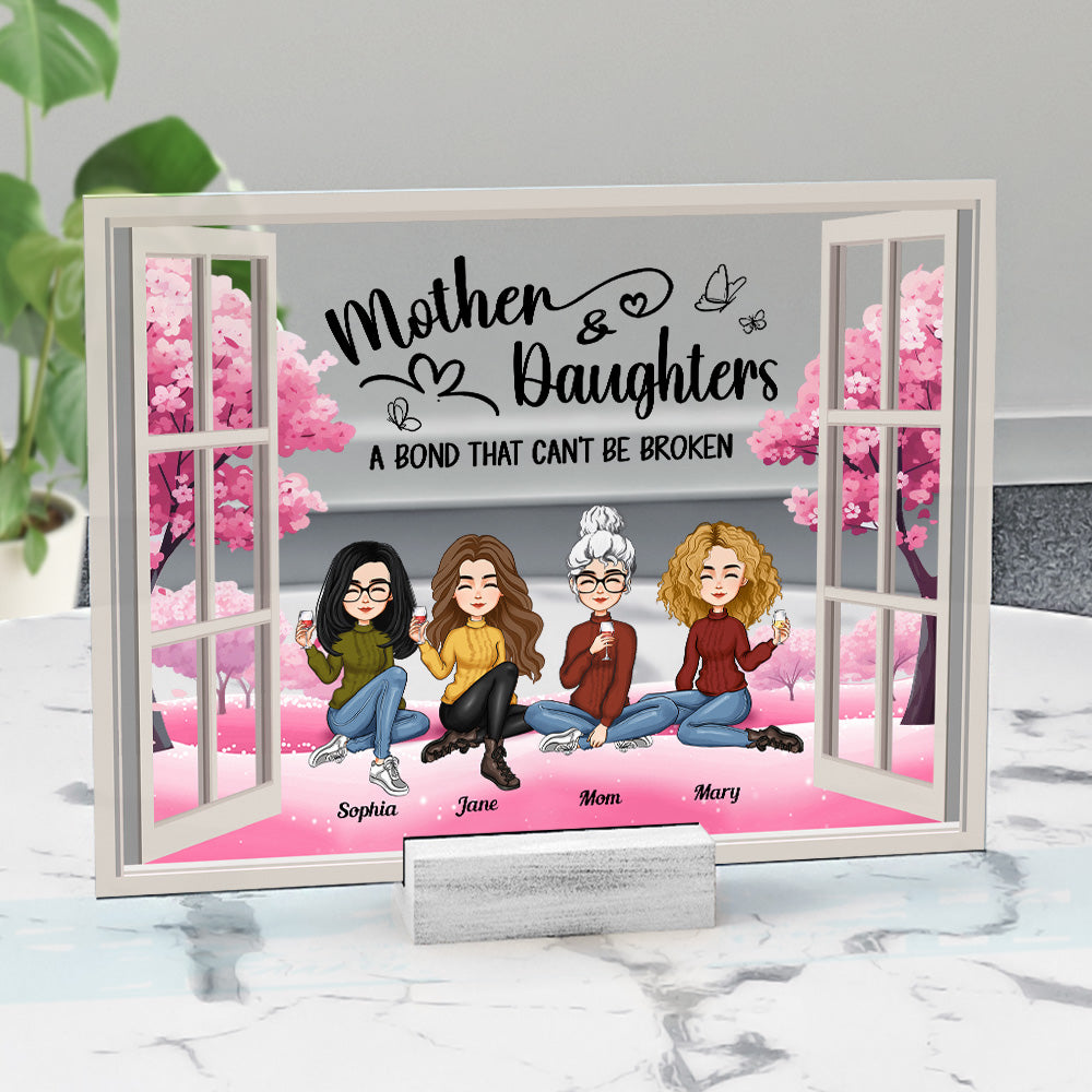 Mom And Daughters A Bond That Can't Be Broken - Personalized Acrylic Plaque - Image 2
