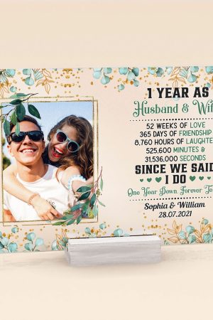 One Year Down Forever To Go - Personalized Acrylic Photo Plaque - 1st Anniversary Gift For Couple, Husband, Wife