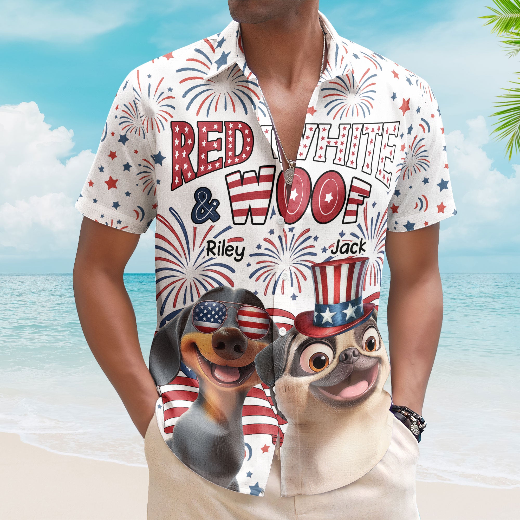 Red White Woof - Personalized Hawaiian Shirt - Image 2