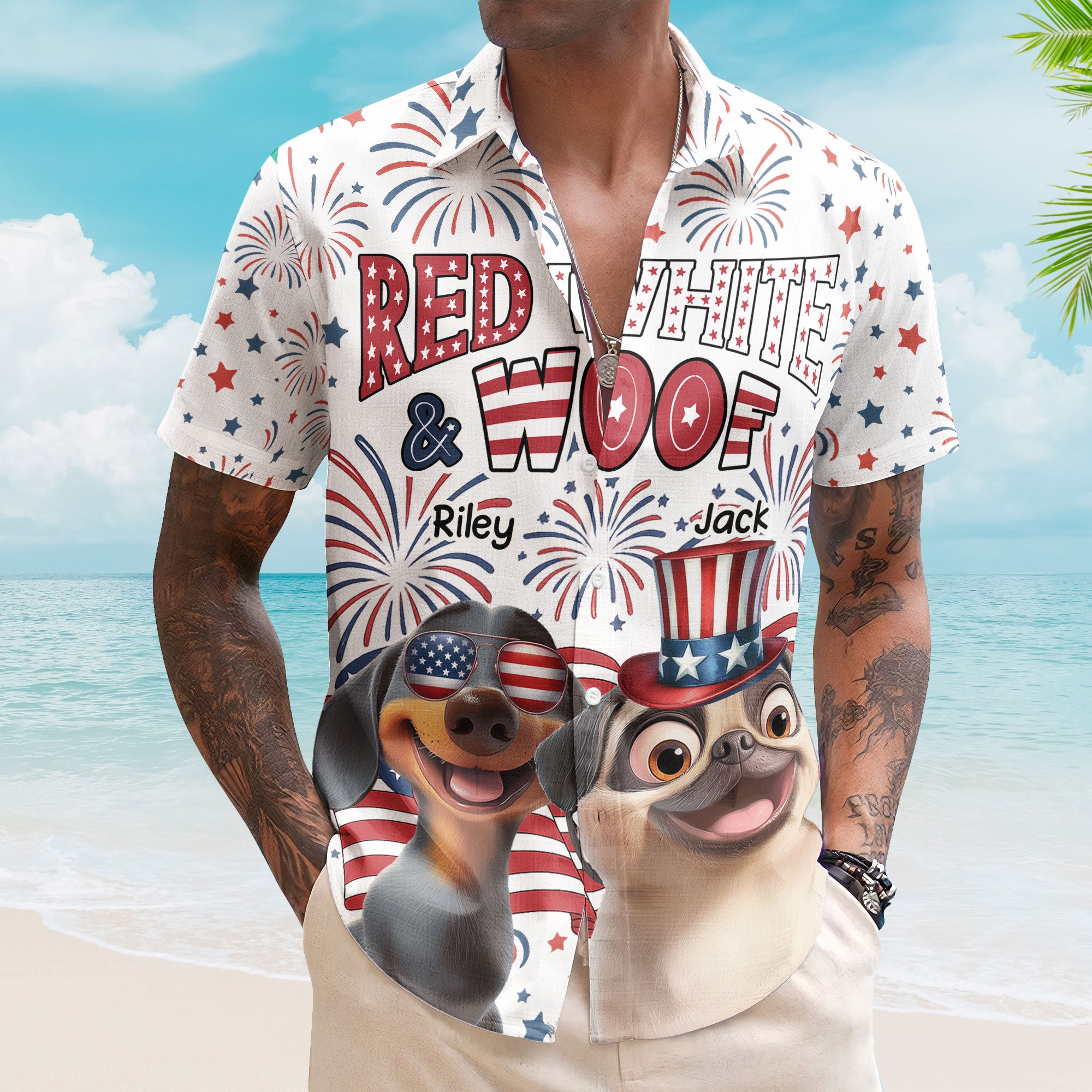 Red White Woof - Personalized Hawaiian Shirt - Image 4