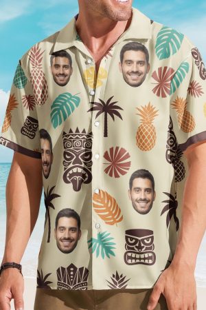 Tiki Pineapple Vintage Summer Aloha Shirts Custom Face - Custom Photo Hawaiian Shirts