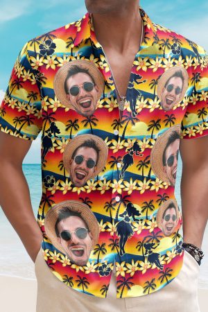Tropical Beach Sence Hula Dance Sunset Aloha Shirts - Custom Photo Hawaiian Shirts
